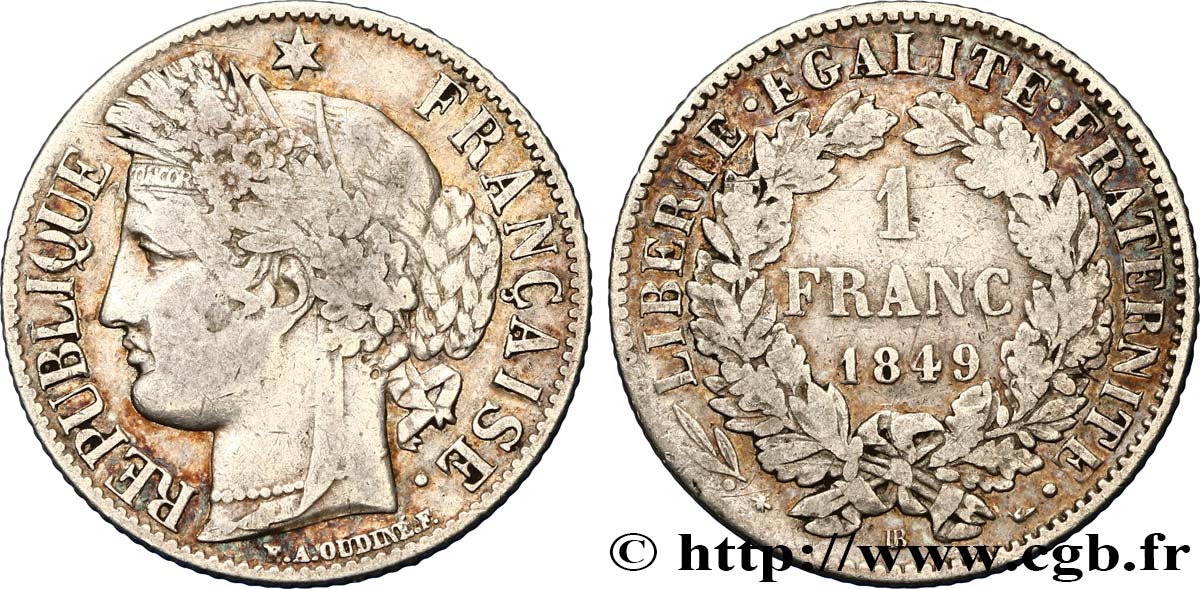 1 franc Cérès, IIe République 1849 Strasbourg F.211/2 TB25 