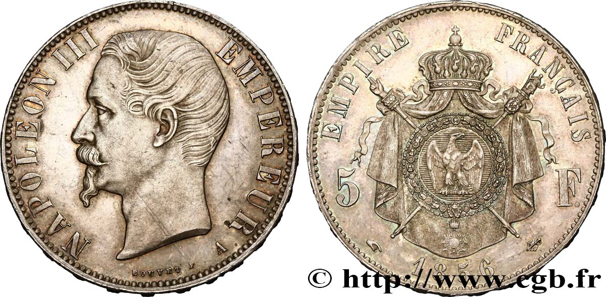 5 francs Napoléon III, tête nue 1856 Paris F.330/6 MS62 