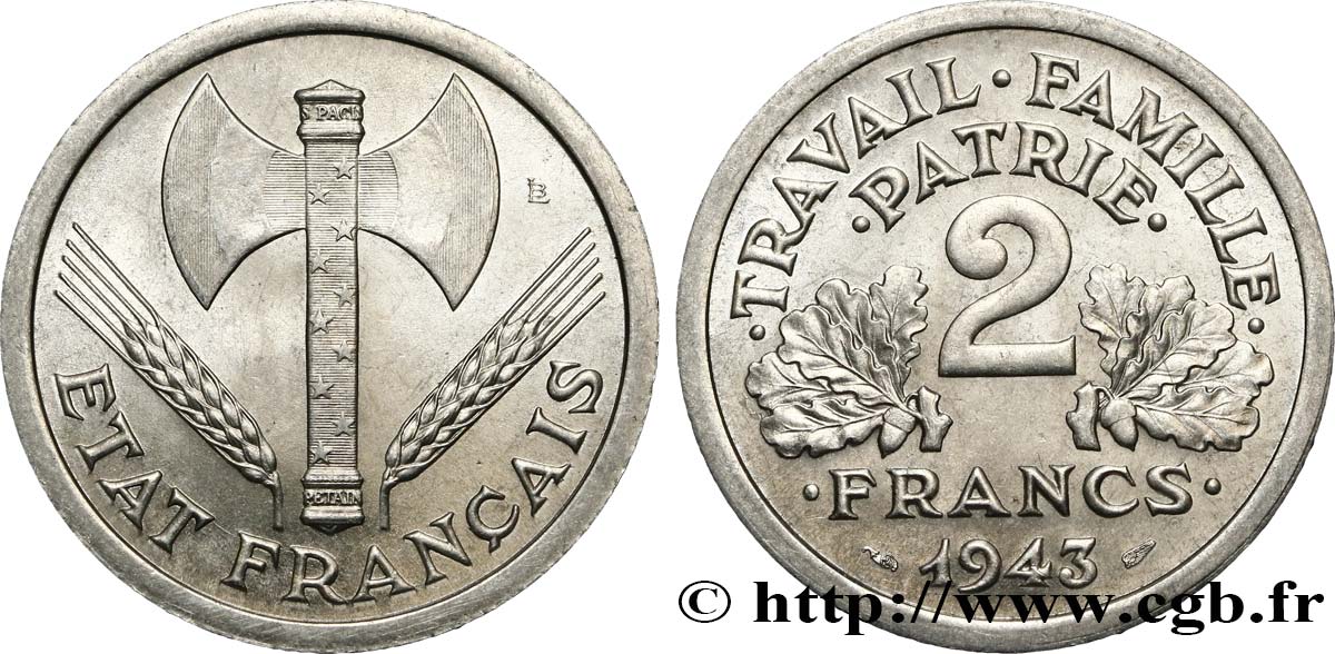 2 francs Francisque 1943  F.270/2 FDC65 