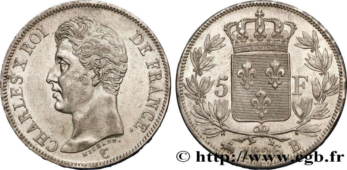 5 francs Charles X, 1er type 1826 Rouen F.310/16 SUP55 