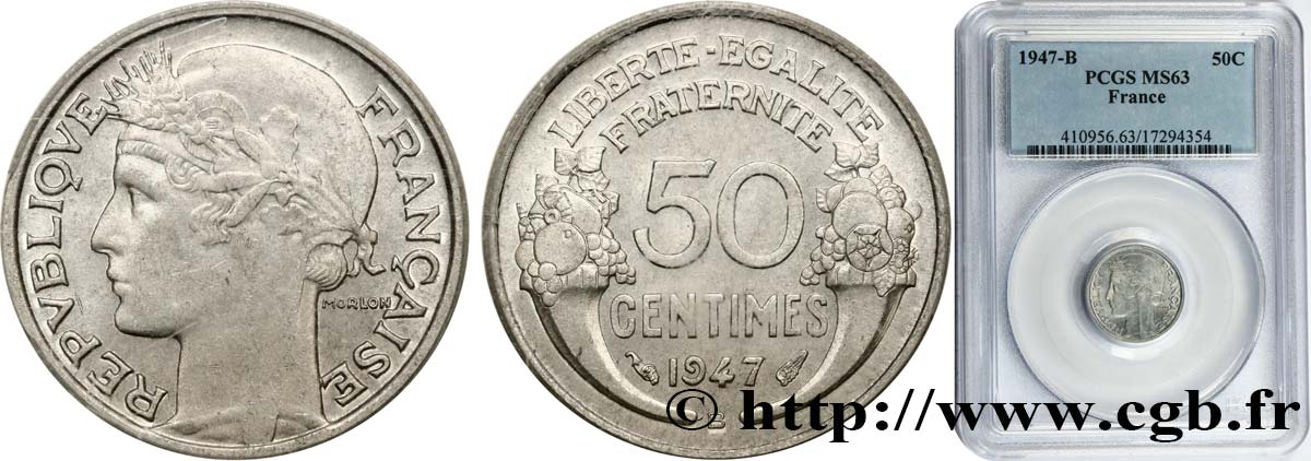 50 centimes Morlon, légère 1947 Beaumont-Le-Roger F.194/11 SPL63 PCGS