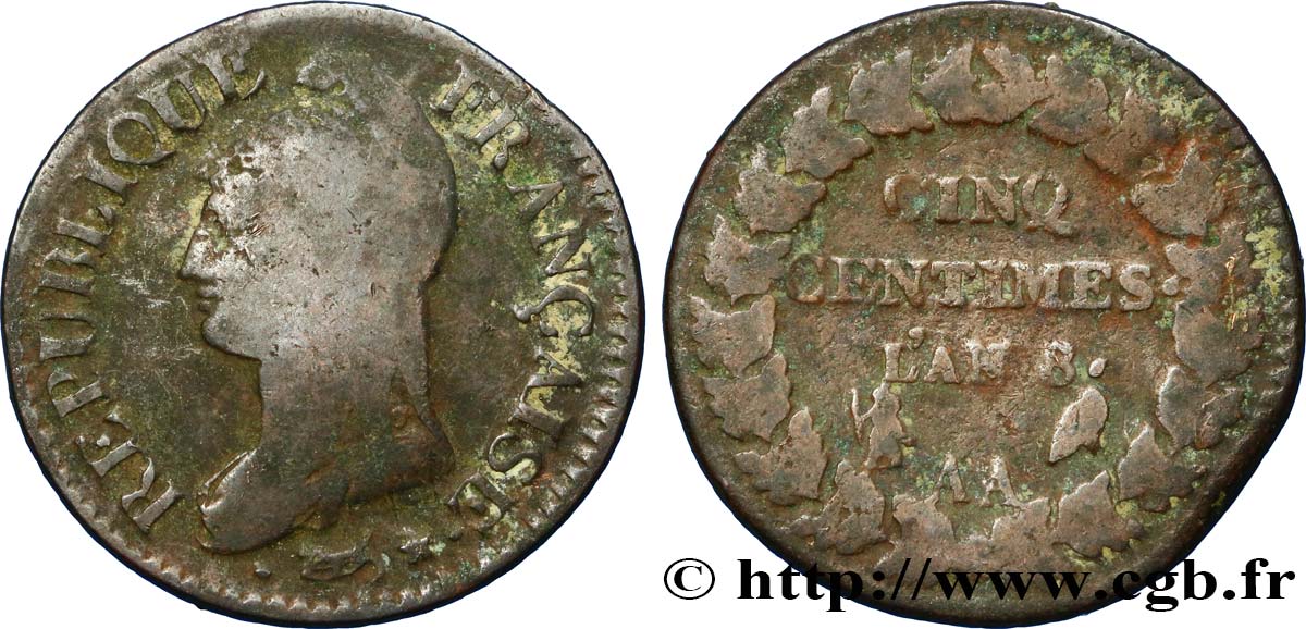 Cinq centimes Dupré, grand module 1800 Metz F.115/102 TB20