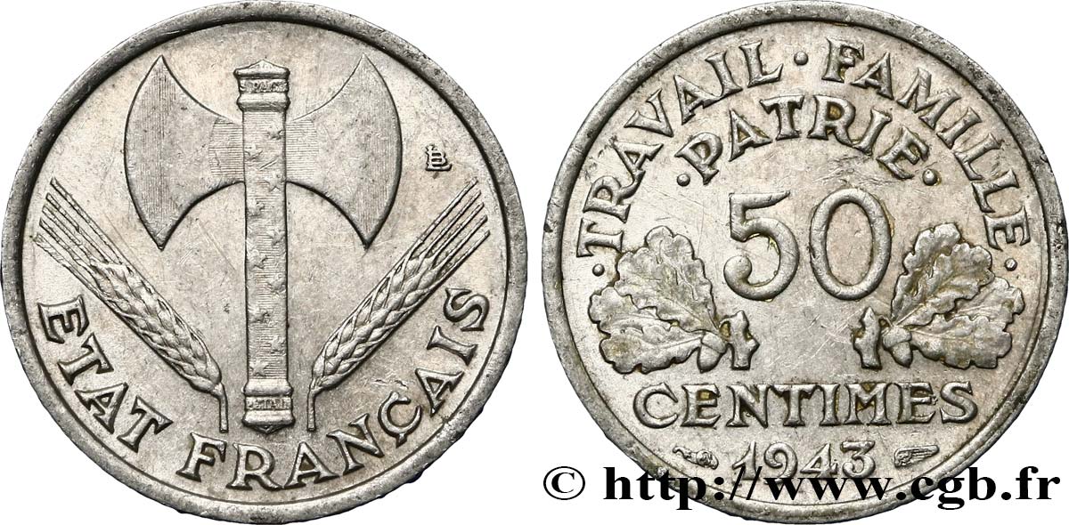 50 centimes Francisque, lourde 1943  F.195/4 TTB50 