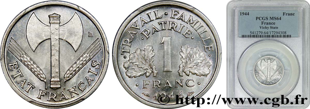 1 franc Francisque, légère 1944 F.223/5 SC64 PCGS