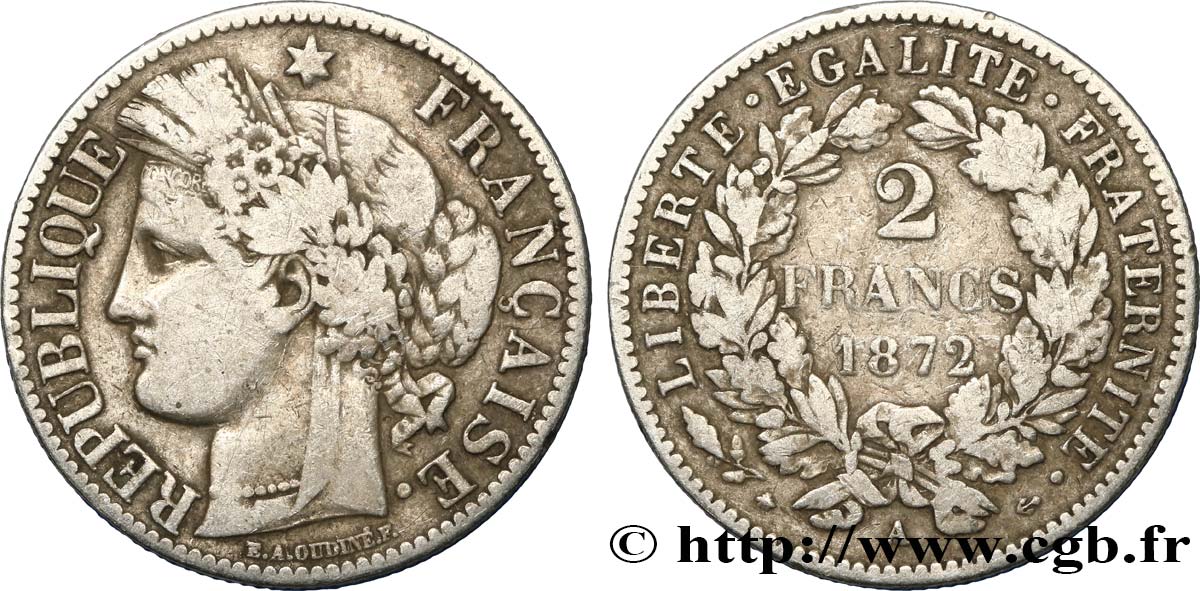 2 francs Cérès, avec légende 1872 Paris F.265/8 VF25 