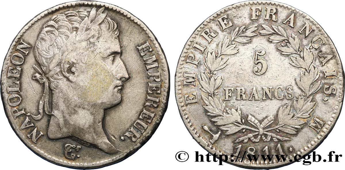 5 francs Napoléon Empereur, Empire français 1811 Toulouse F.307/35 TB25 