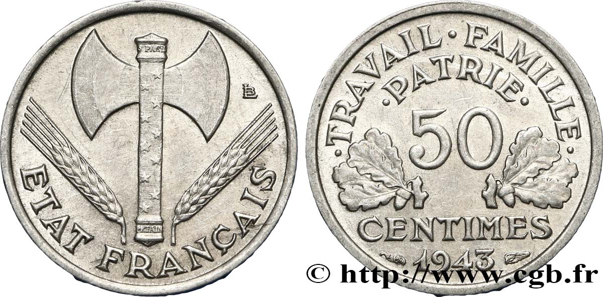 50 centimes Francisque, légère 1943 F.196/2 TTB52