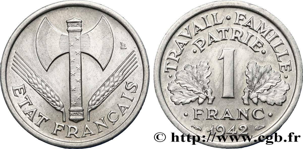 1 franc Francisque, lourde 1942  F.222/3 MS64 