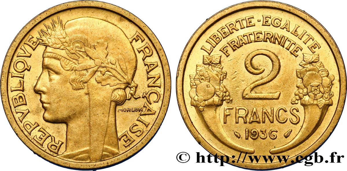 2 francs Morlon 1936  F.268/9 AU52 