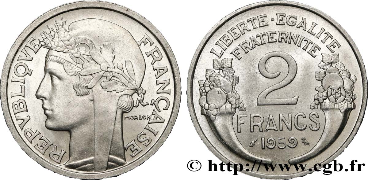 2 francs Morlon, aluminium 1959  F.269/19 MS65 