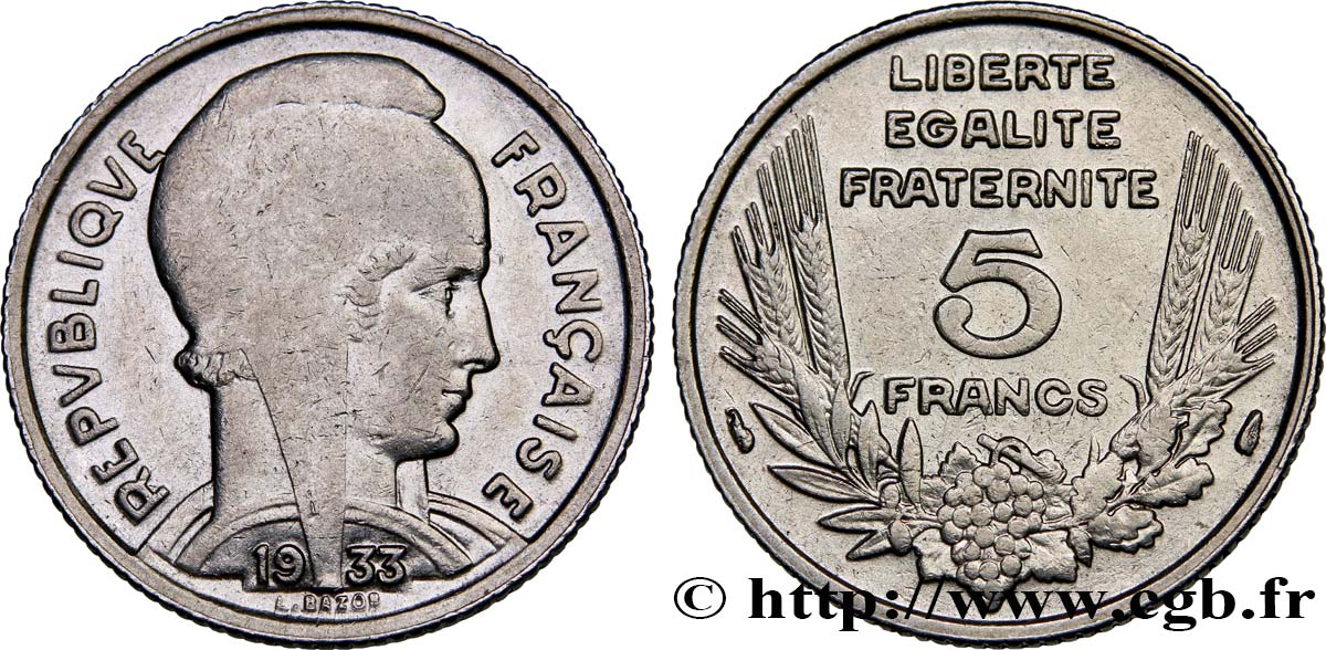 5 francs Bazor 1933  F.335/3 XF45 