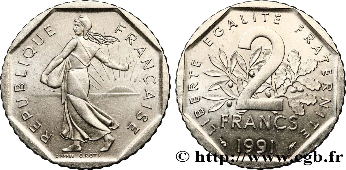 2 francs Semeuse, nickel, frappe monnaie 1991 Pessac F.272/15 MS60 