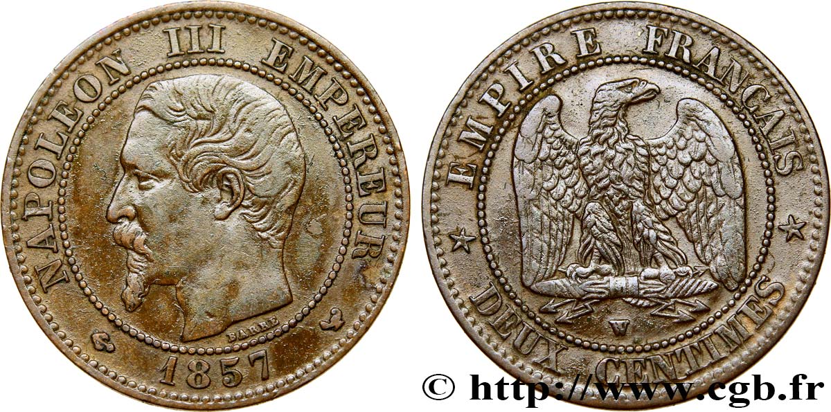 Deux centimes Napoléon III, tête nue 1857 Lille F.107/51 TTB45