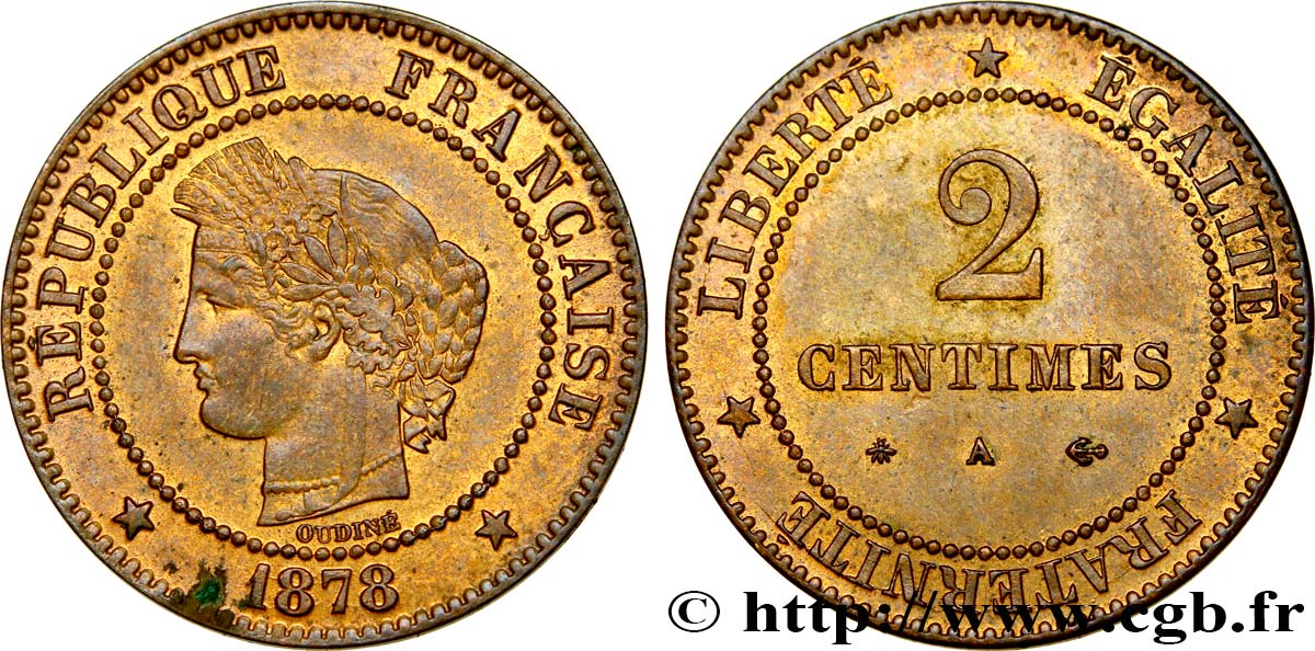 2 centimes Cérès 1878 Paris F.109/3 AU55 
