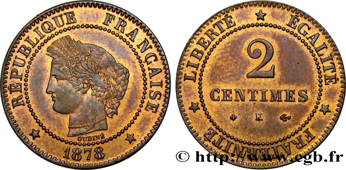 2 centimes Cérès 1878 Bordeaux F.109/4 AU55 