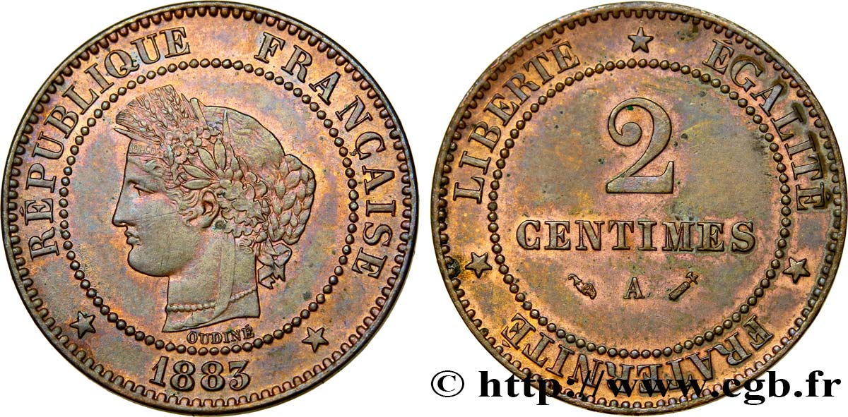 2 centimes Cérès 1883 Paris F.109/8 SUP55