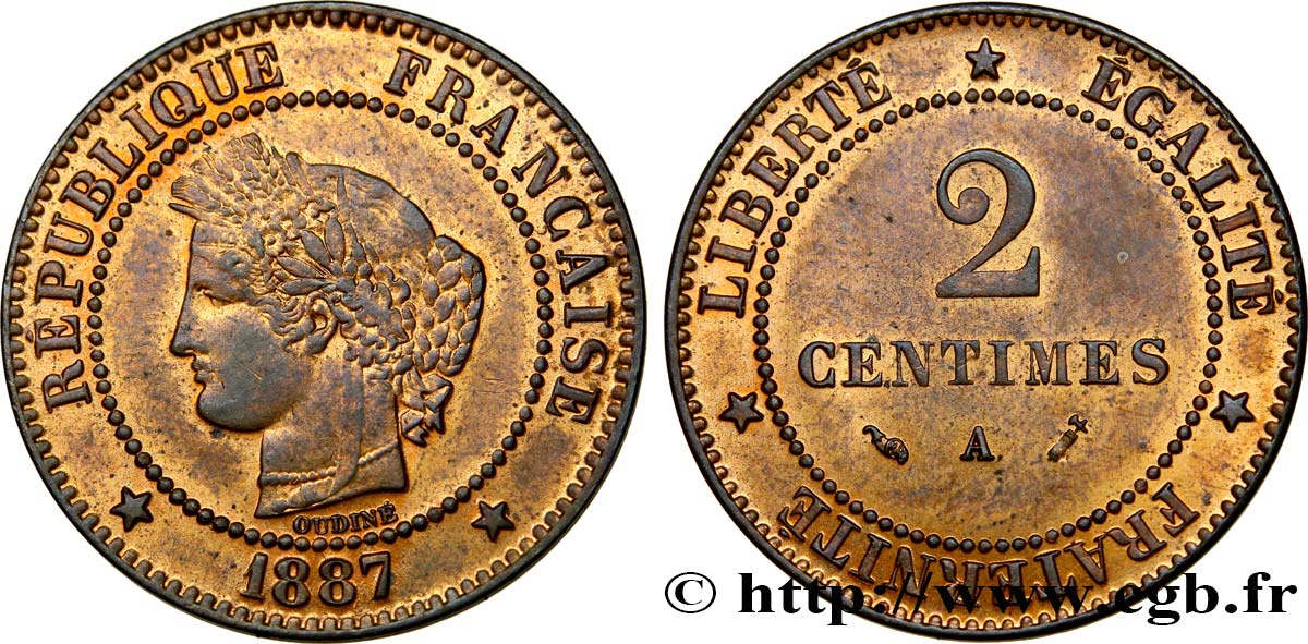 2 centimes Cérès 1887 Paris F.109/13 AU58 