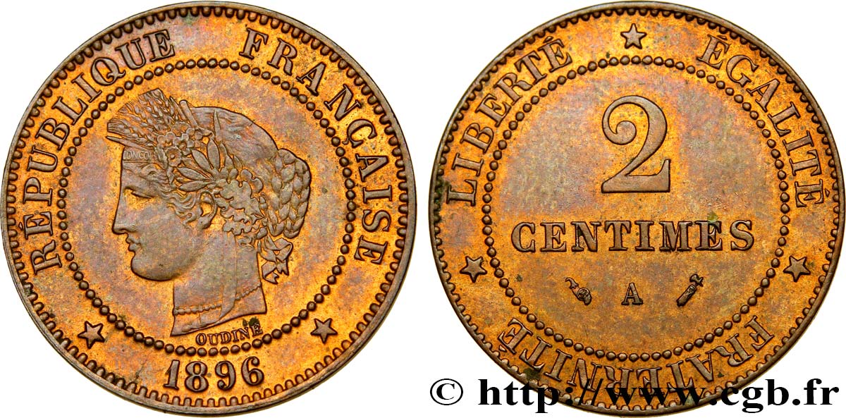 2 centimes Cérès 1896 Paris F.109/22 AU58 