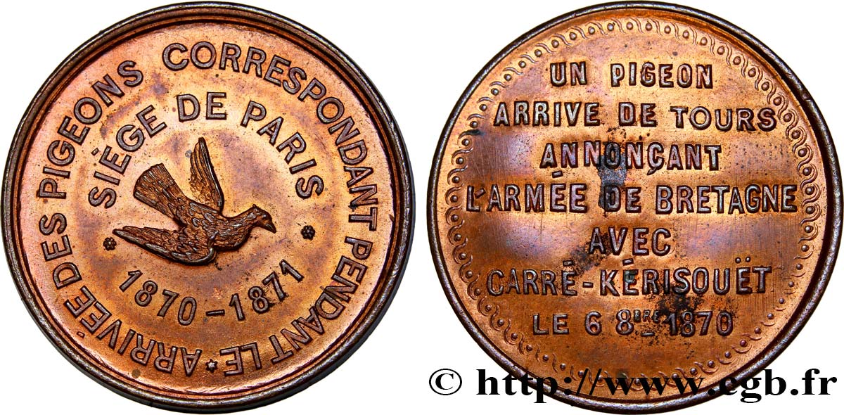 Essai au module de 10 centimes, pigeons voyageurs 1870 Paris Fl.847  SC 