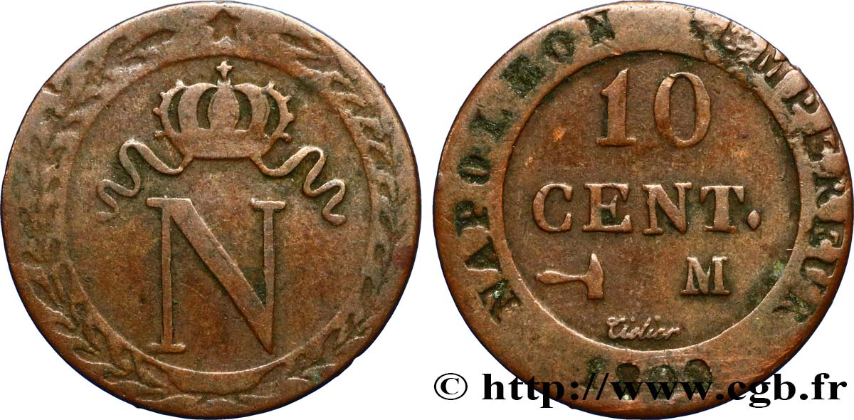Faux de 10 cent. à l N couronnée 1809 Toulouse F.130/16 var. BC30 