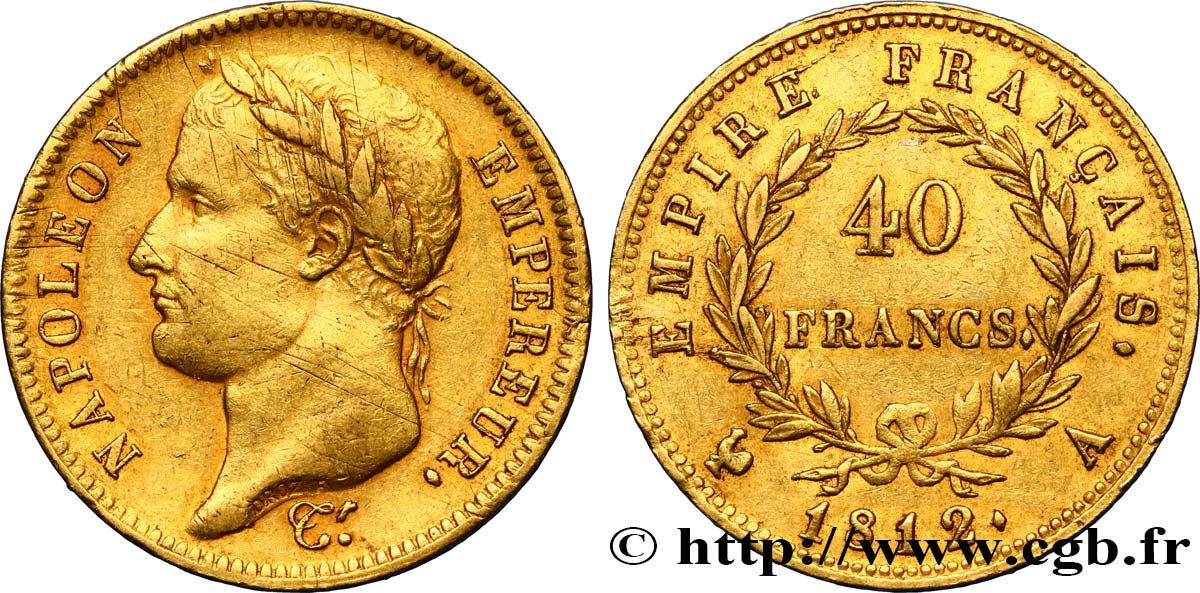 40 francs or Napoléon tête laurée, Empire français 1812 Paris F.541/9 TTB42 