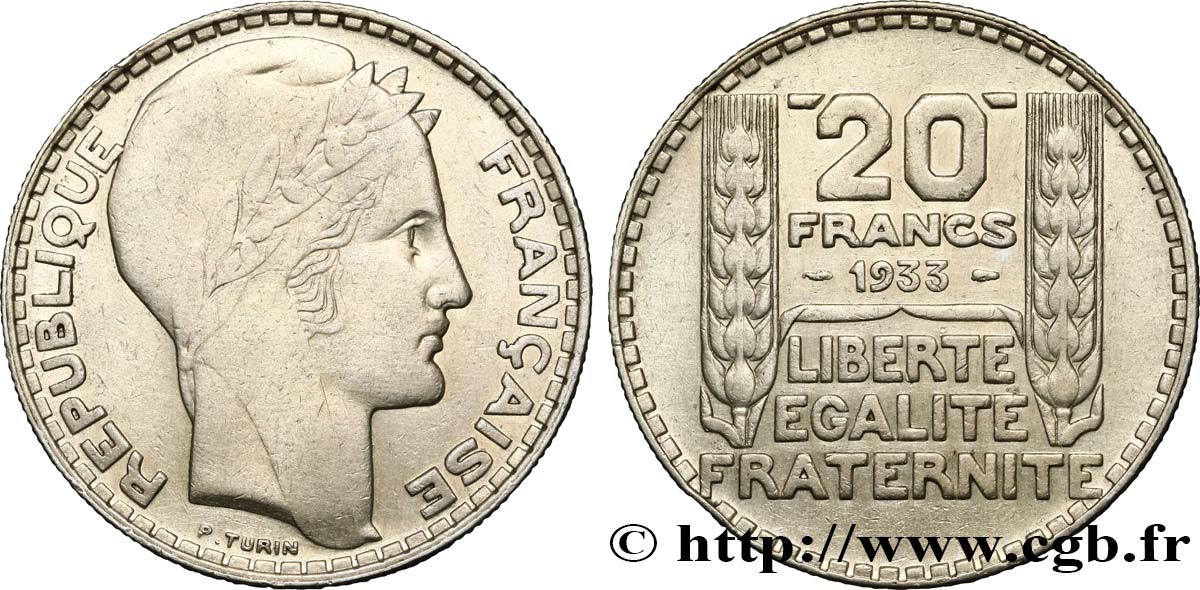 20 francs Turin, rameaux longs 1933 F.400/5 TTB40