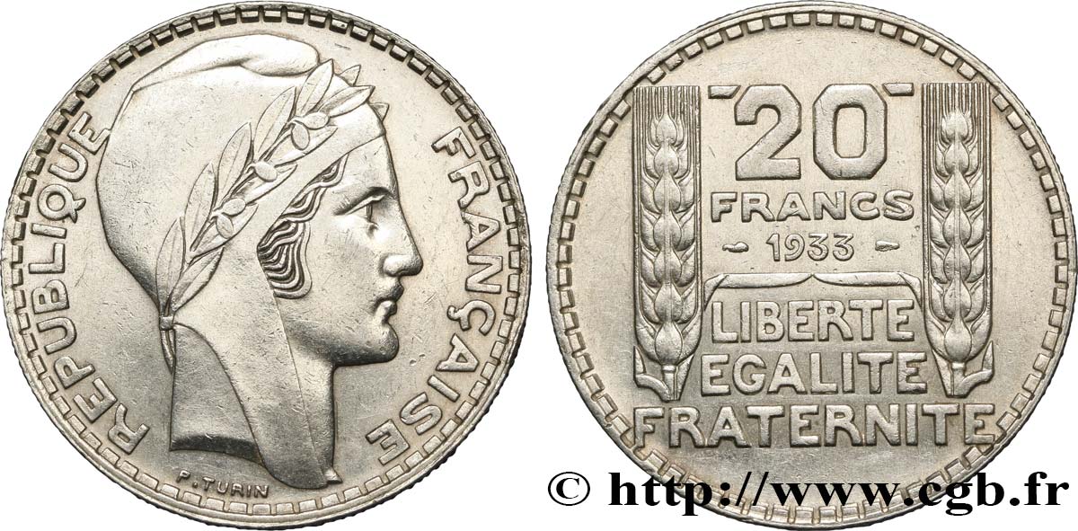 20 francs Turin, rameaux courts 1933  F.400/4 BC+ 