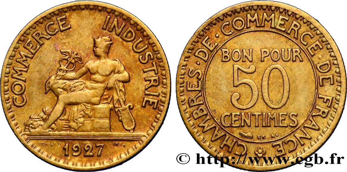 50 centimes Chambres de Commerce 1927 Paris F.191/9 TTB48