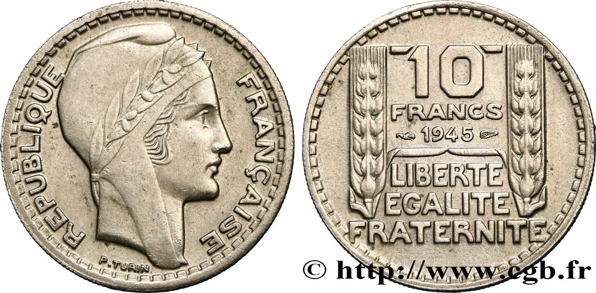 10 francs Turin, grosse tête, rameaux courts 1945 F.361A/1 TTB45