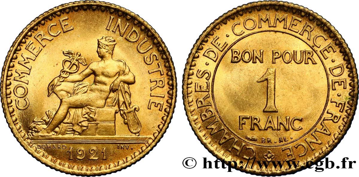 1 franc Chambres de Commerce 1921 Paris F.218/3 MS63 