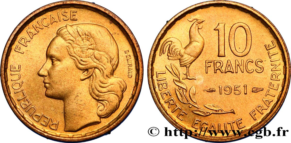 10 francs Guiraud 1951  F.363/4 MS63 