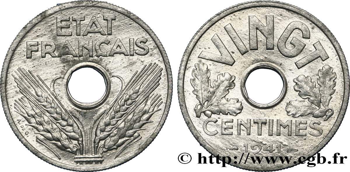 VINGT centimes État français 1941  F.152/2 MS62 