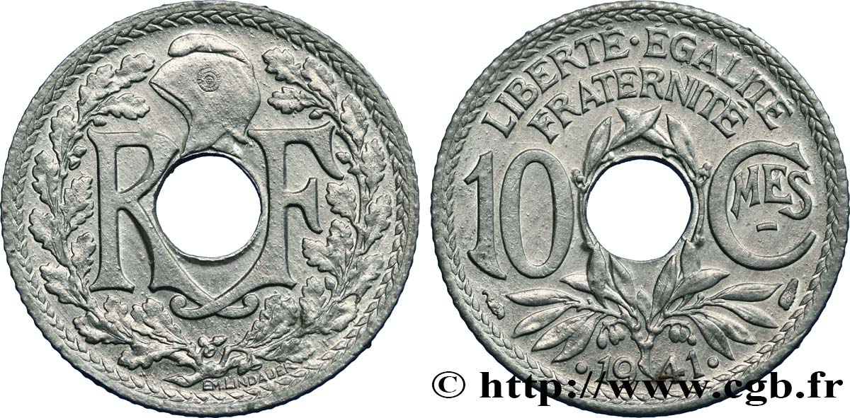 10 centimes Lindauer en zinc, Cmes souligné et millésime avec points 1941  F.140/2 AU58 
