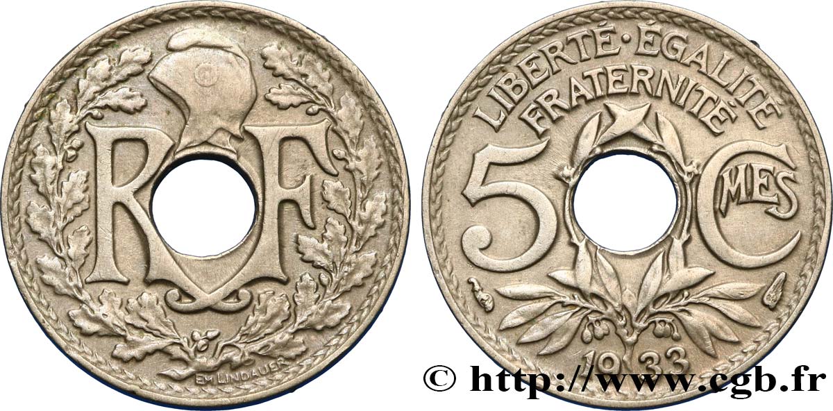 5 centimes Lindauer, petit module 1933 Paris F.122/16 XF48 