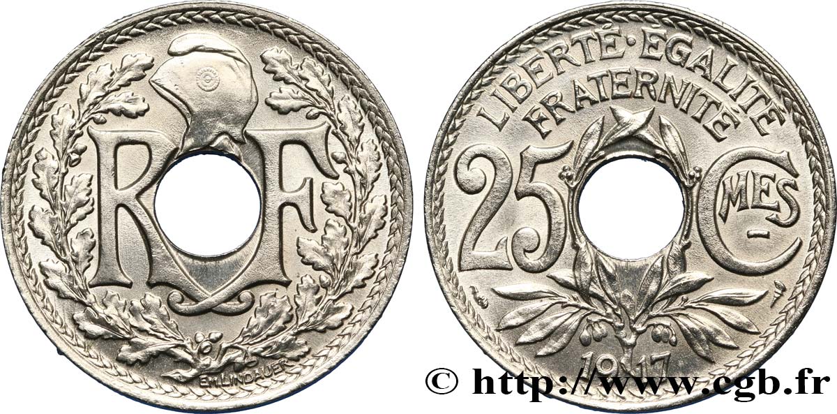 25 centimes Lindauer, Cmes souligné 1917  F.170/5 AU50 
