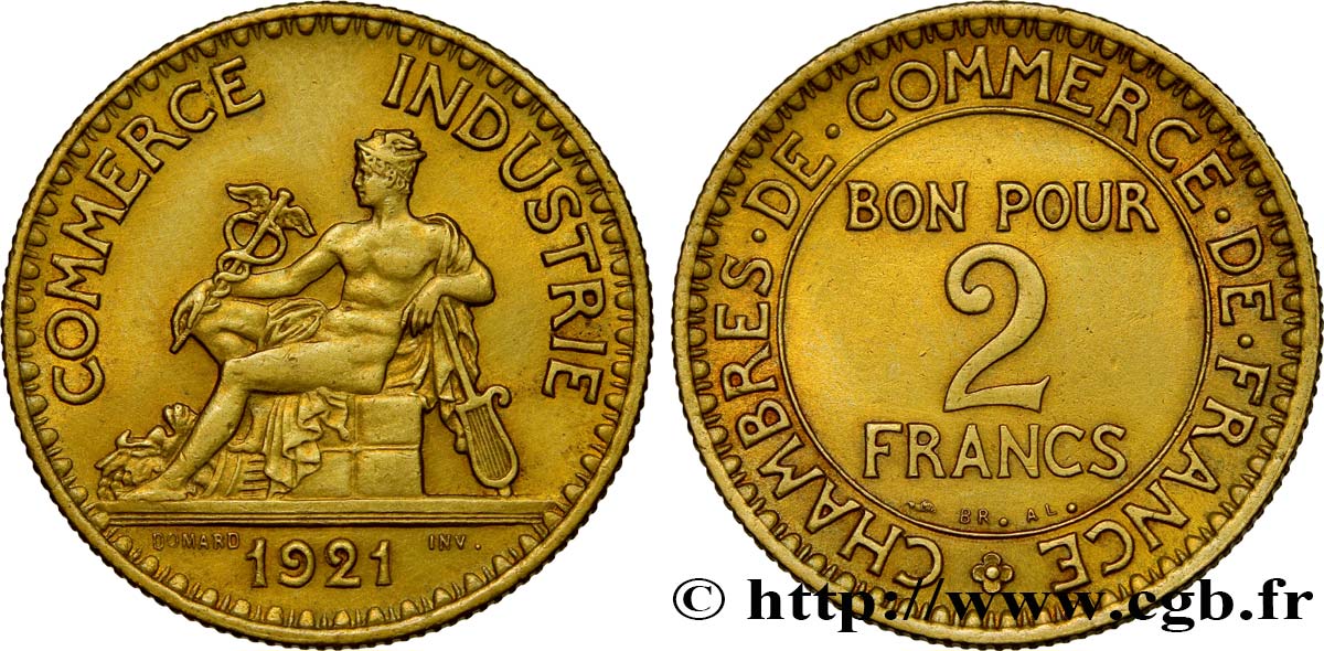 2 francs Chambres de Commerce 1921  F.267/3 AU53 