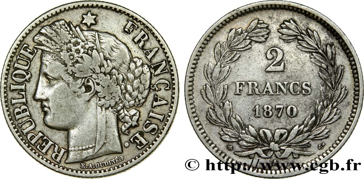 2 francs Cérès, sans légende 1870 Paris F.264/1 TB35 