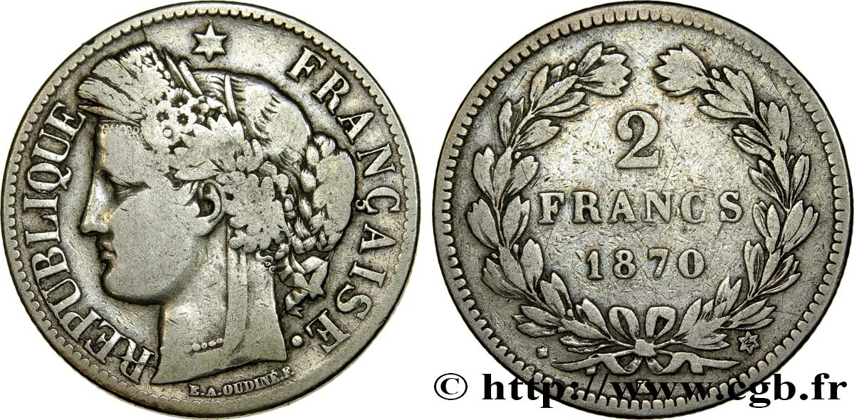 2 francs Cérès, sans légende 1870 Bordeaux F.264/3 TB20