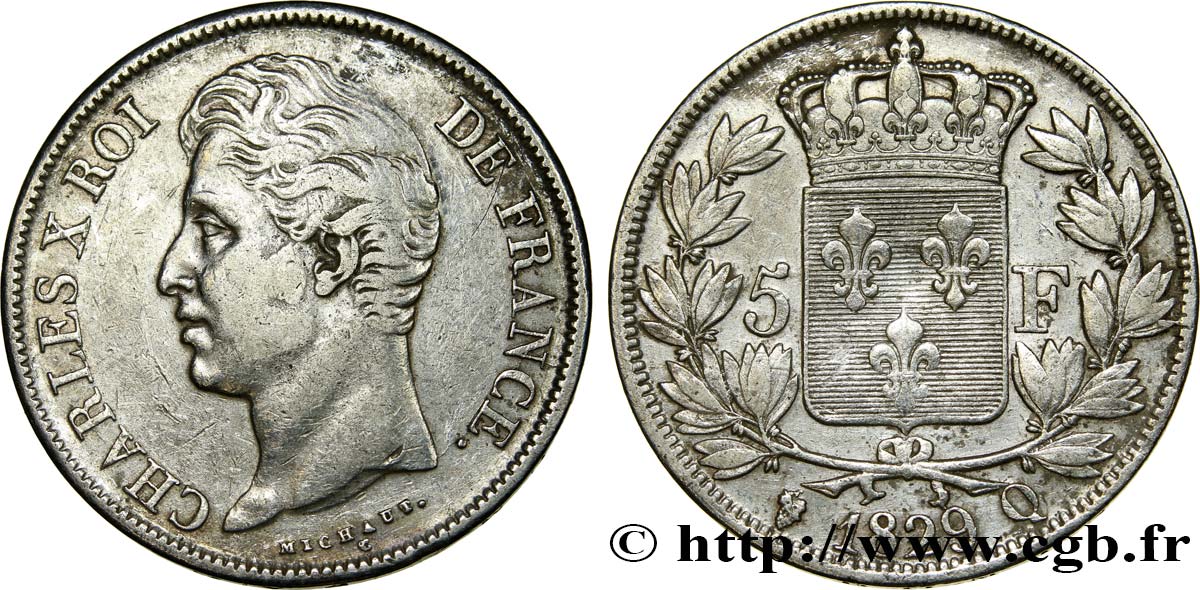 5 francs Charles X, 2e type 1829 Perpignan F.311/37 VF35 