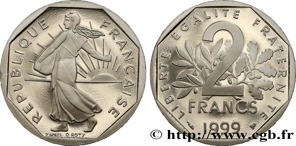 2 francs Semeuse, nickel, BE (Belle Épreuve) 1999 Pessac F.272/27 var. FDC