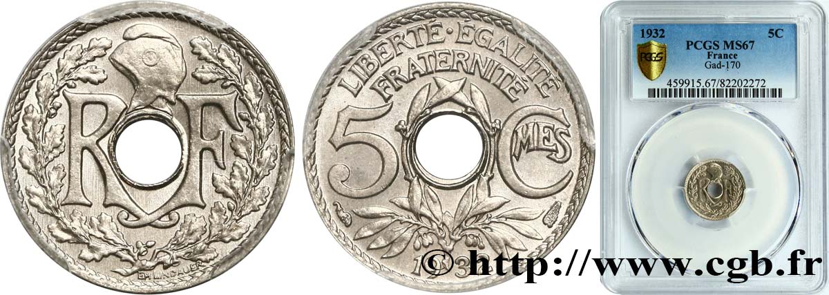 5 centimes Lindauer, petit module 1932 Paris F.122/15 FDC67 PCGS