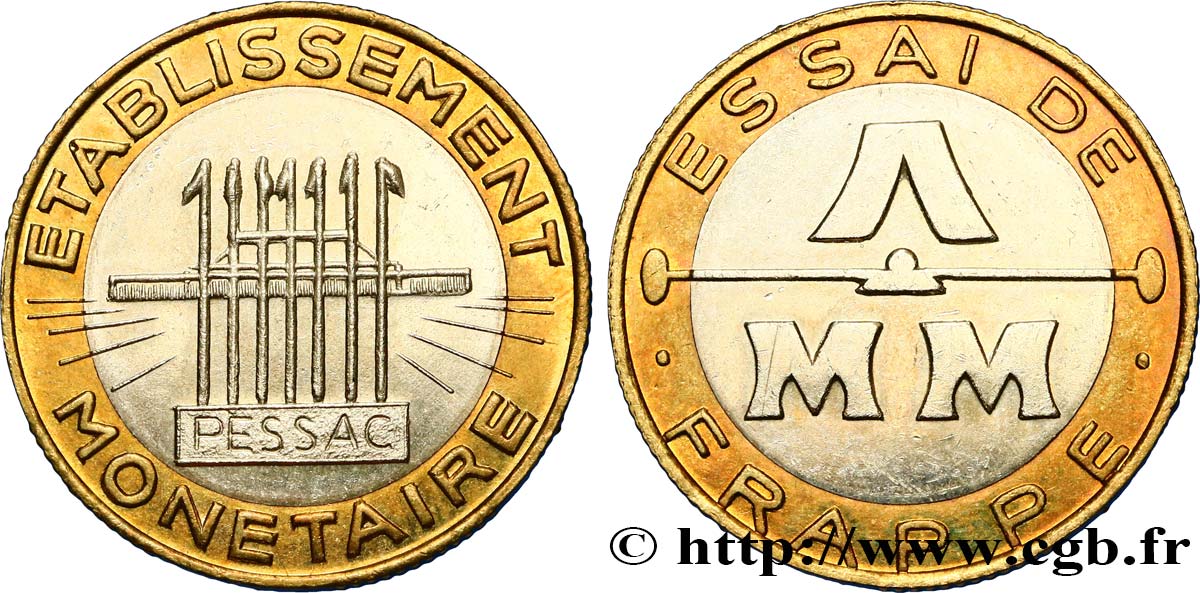 Essai de frappe de 10 francs, bimétallique n.d. Pessac GEM.196 12 var. SPL+ 