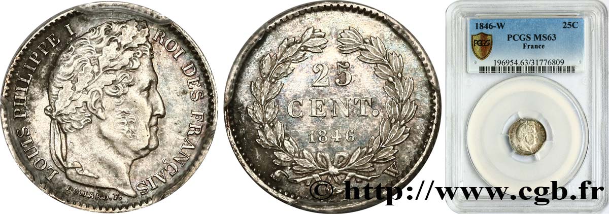 25 centimes Louis-Philippe 1846 Lille F.167/8 SC63 PCGS