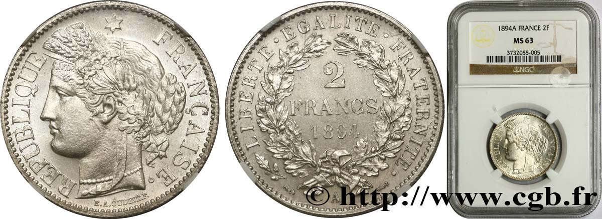 2 francs Cérès, avec légende 1894 Paris F.265/16 SPL63 NGC