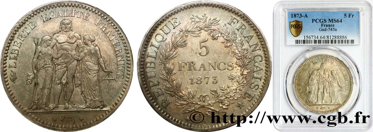 5 francs Hercule 1873 Paris F.334/9 MS64 PCGS