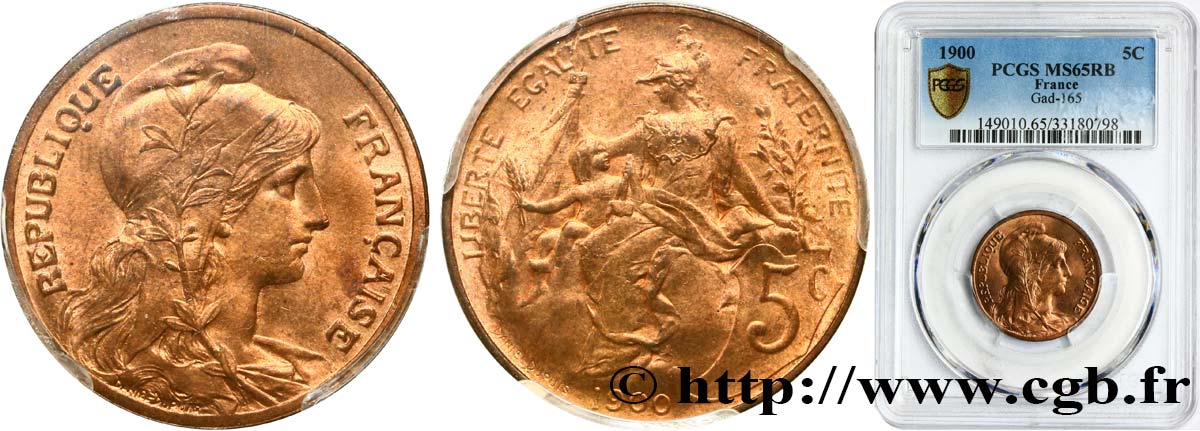 5 centimes Daniel-Dupuis 1900  F.119/9 ST65 PCGS