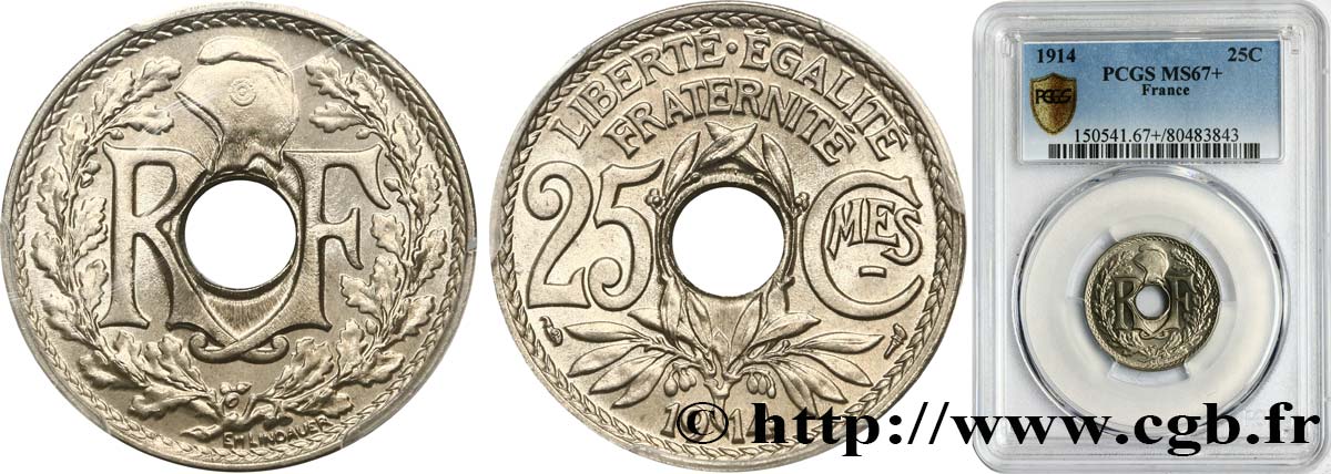 25 centimes Lindauer, Cmes souligné 1914  F.170/2 MS67 PCGS