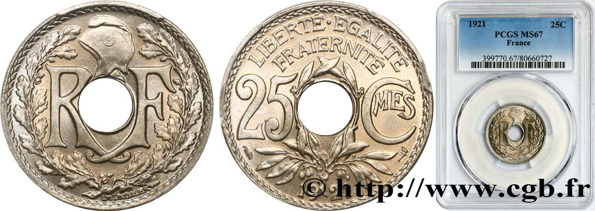 25 centimes Lindauer 1921  F.171/5 FDC67 PCGS