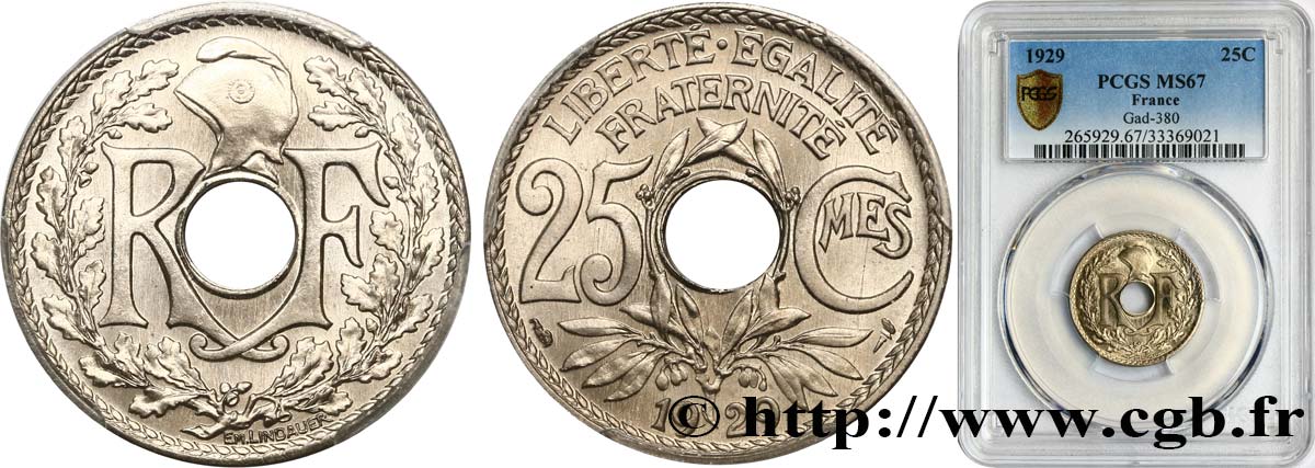 25 centimes Lindauer 1929  F.171/13 FDC67 PCGS