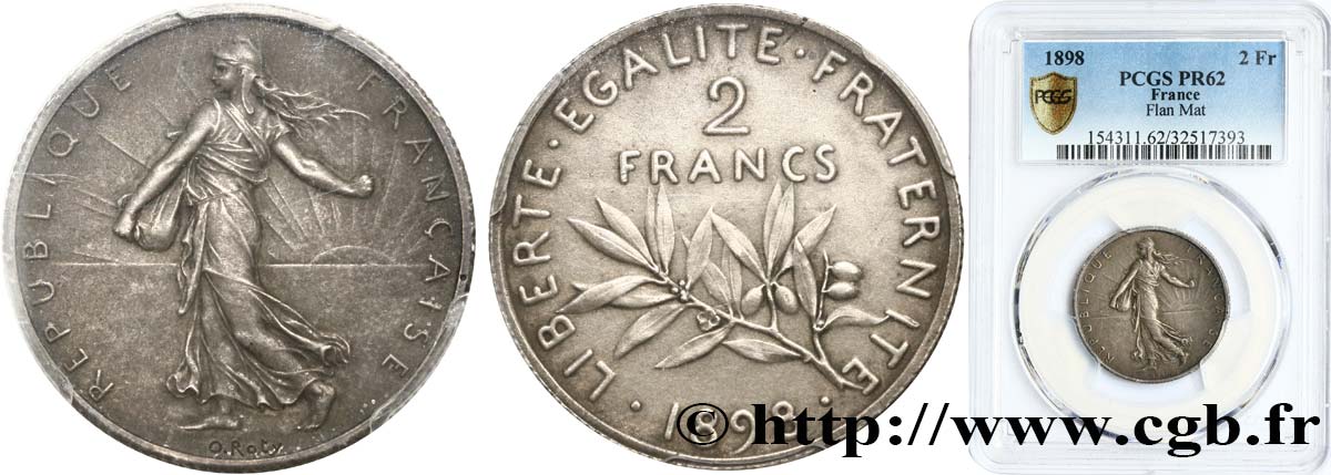 2 francs Semeuse, Flan Mat 1898  F.266/2 MS62 PCGS